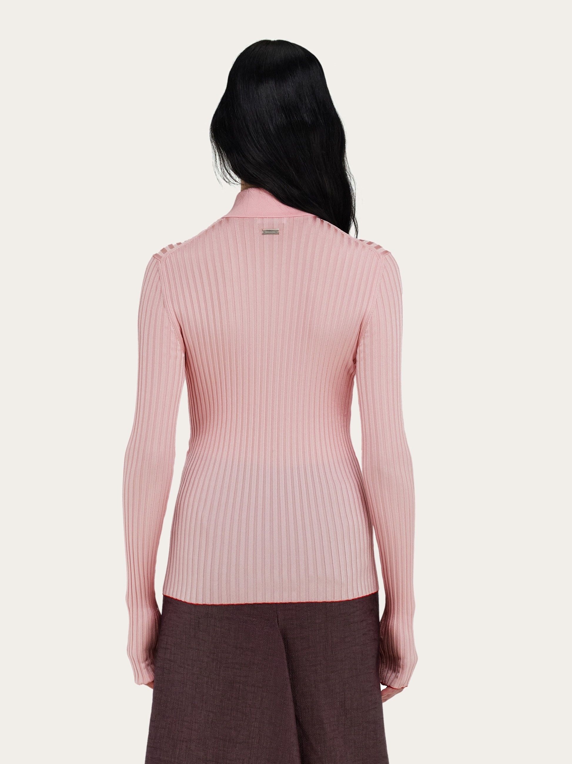 Long sleeved ribbed knit polo top - 4