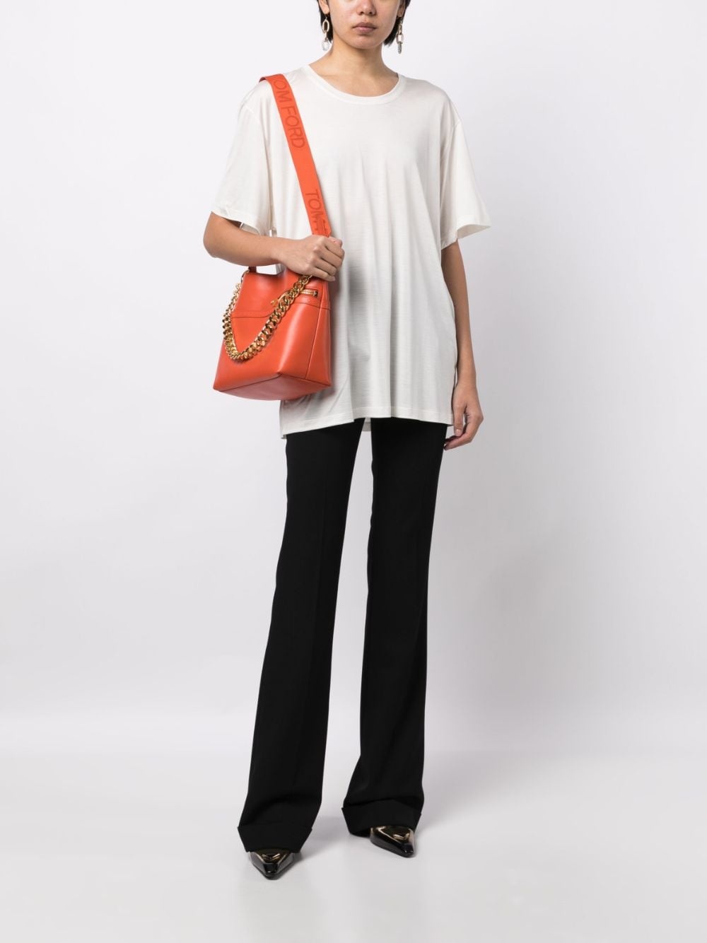 logo-patch silk T-shirt - 3