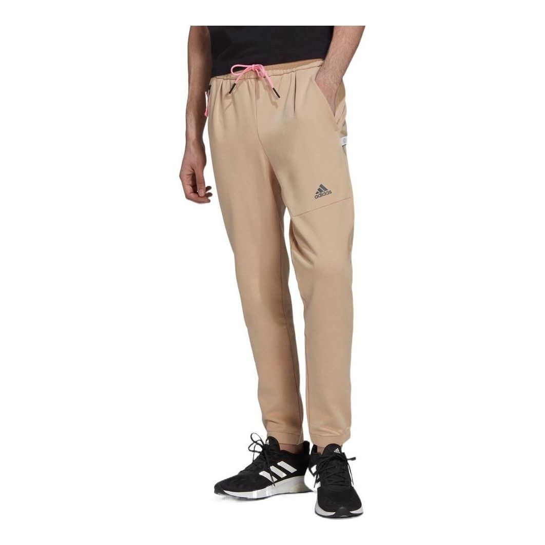 Men's adidas Logo Printing Straight Sports Pants/Trousers/Joggers Light Brown HI5384 - 1