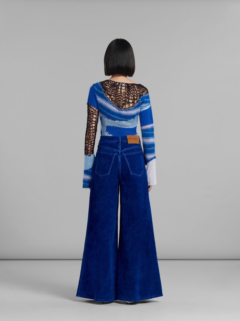BLUE FLOCKED DENIM WIDE-LEG TROUSERS - 3