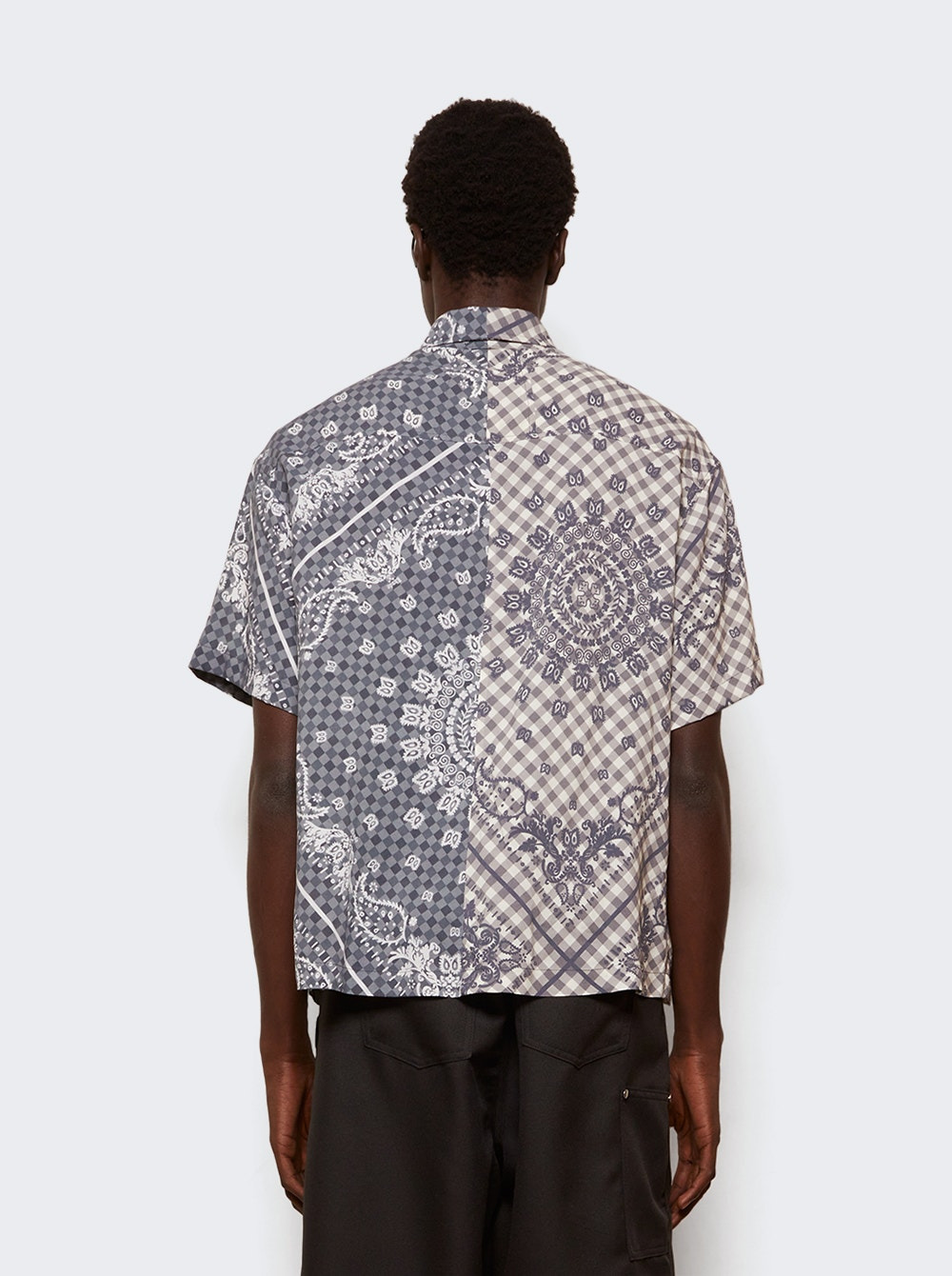 Split Gingham Bandana Button Up Shirt Black And White - 4