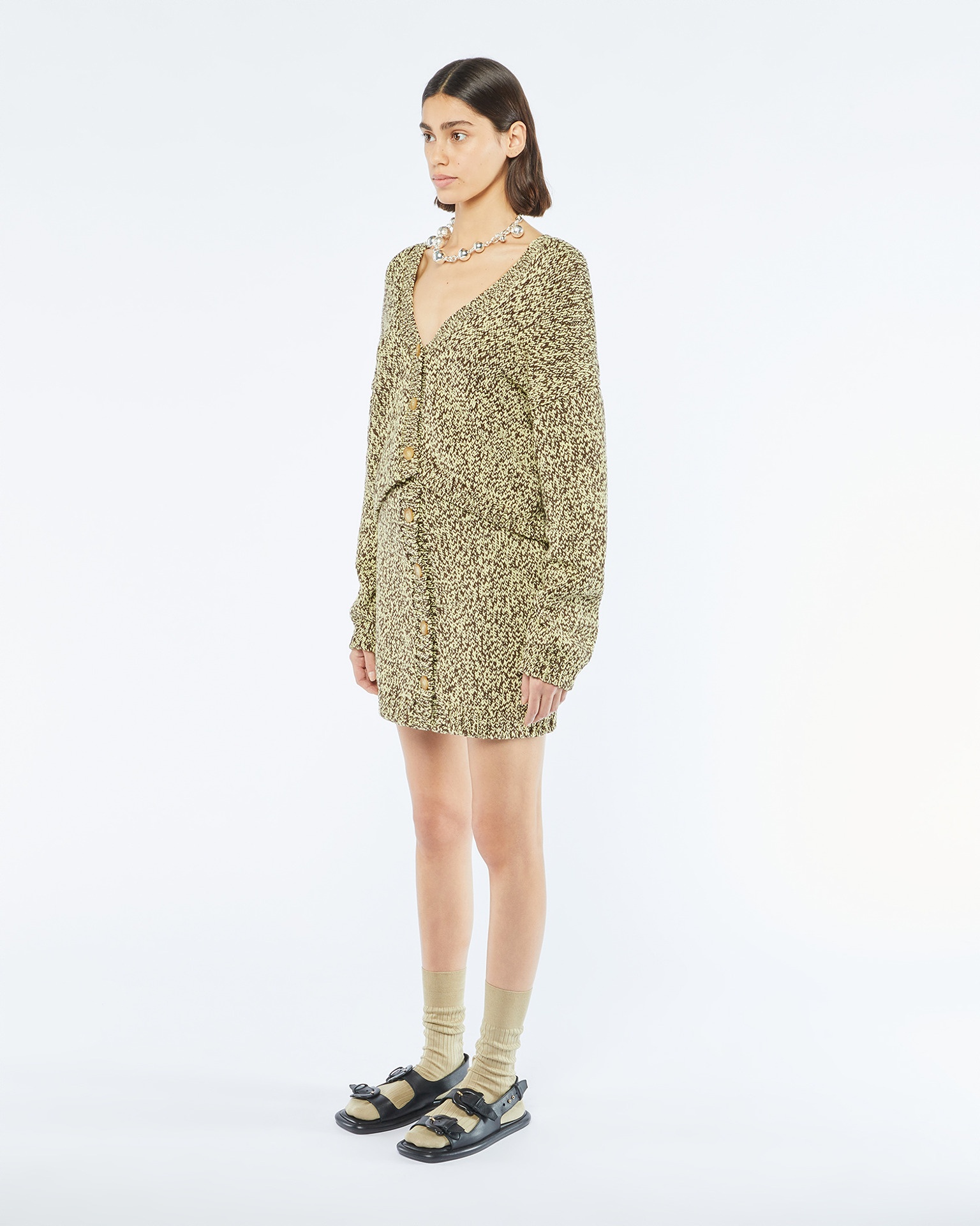 CALIZ - Cropped mouliné cardigan - Graphic lime - 3