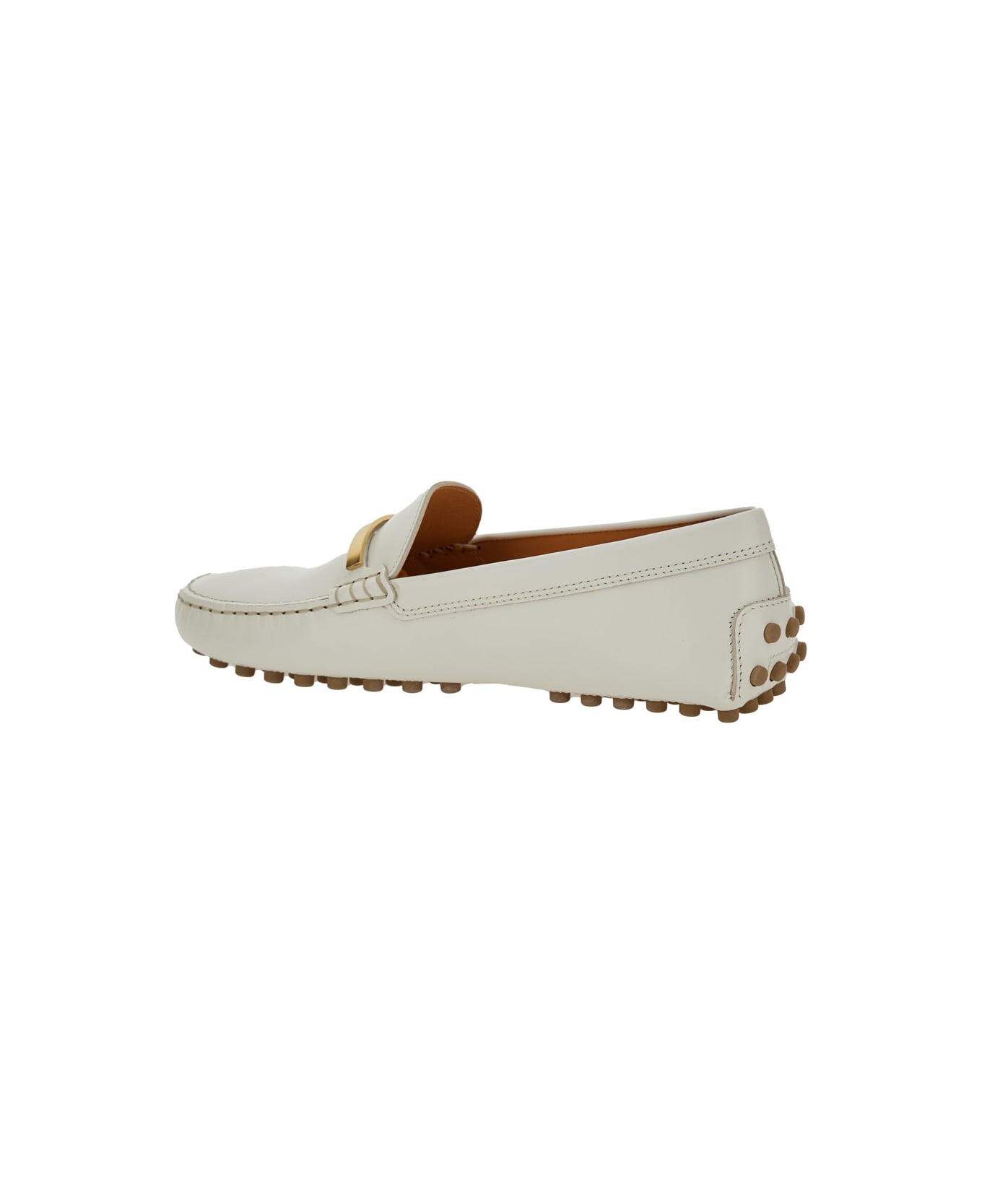 White Loafers With Logo Plaque And Rubber Sole In Leather Woman - 3
