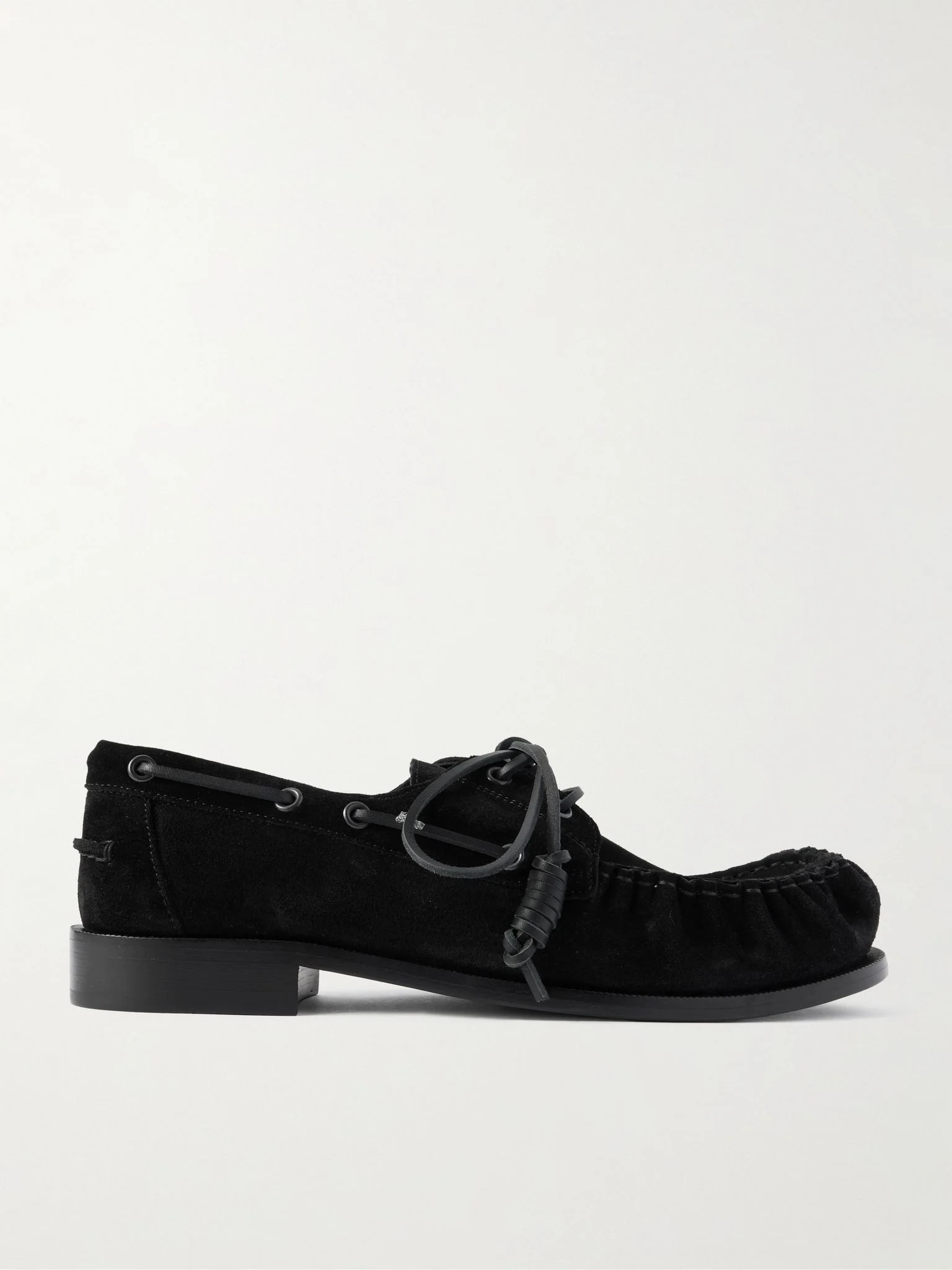 Leather-Trimmed Suede Boat Shoes Black - 1