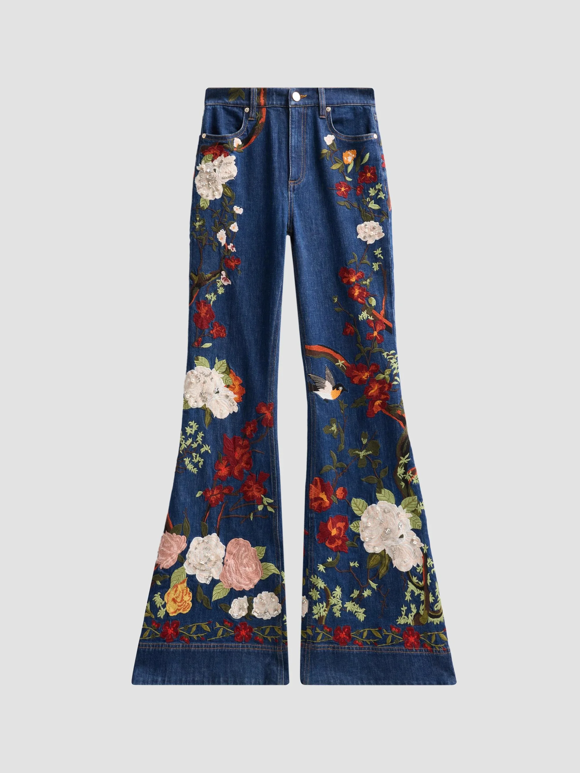 Women's Beautiful Embellished Bellbottom Jeans - Dark Rinse Multi - 1