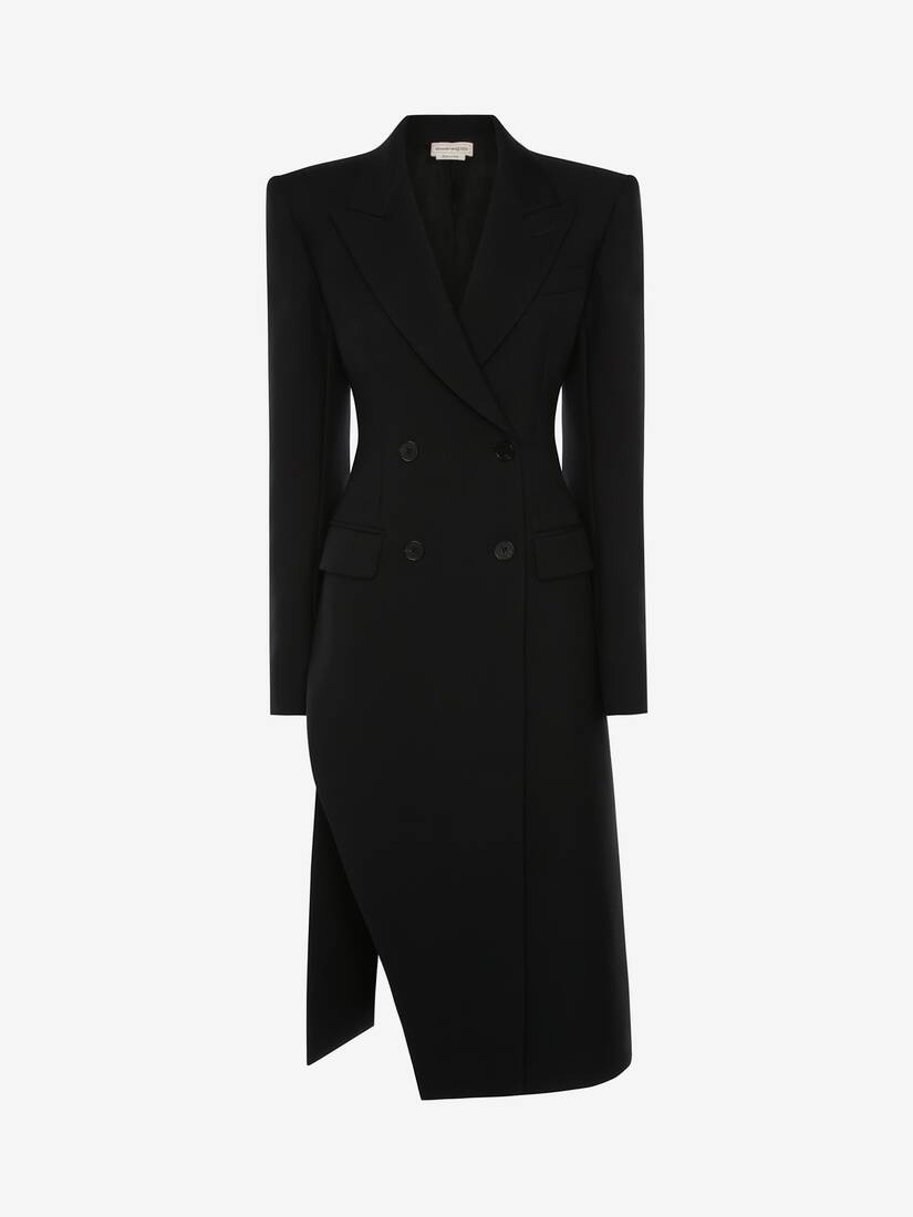 Women's Slashed Double-breasted Tailored Coat in Black - 1