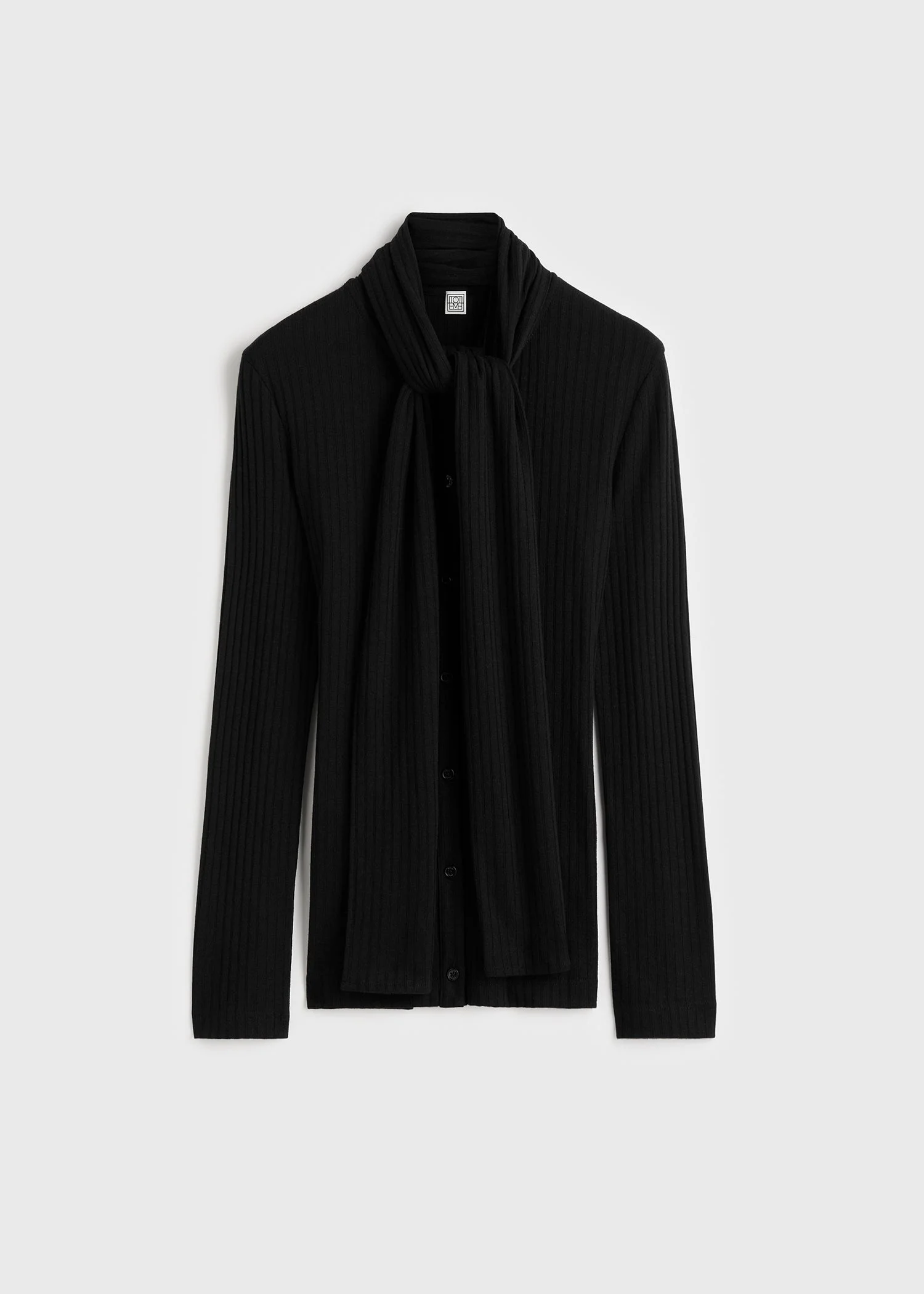 Ribbed bow blouse black - 1