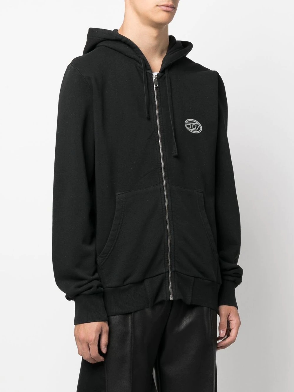 embroidered-logo zip-up hoodie - 4