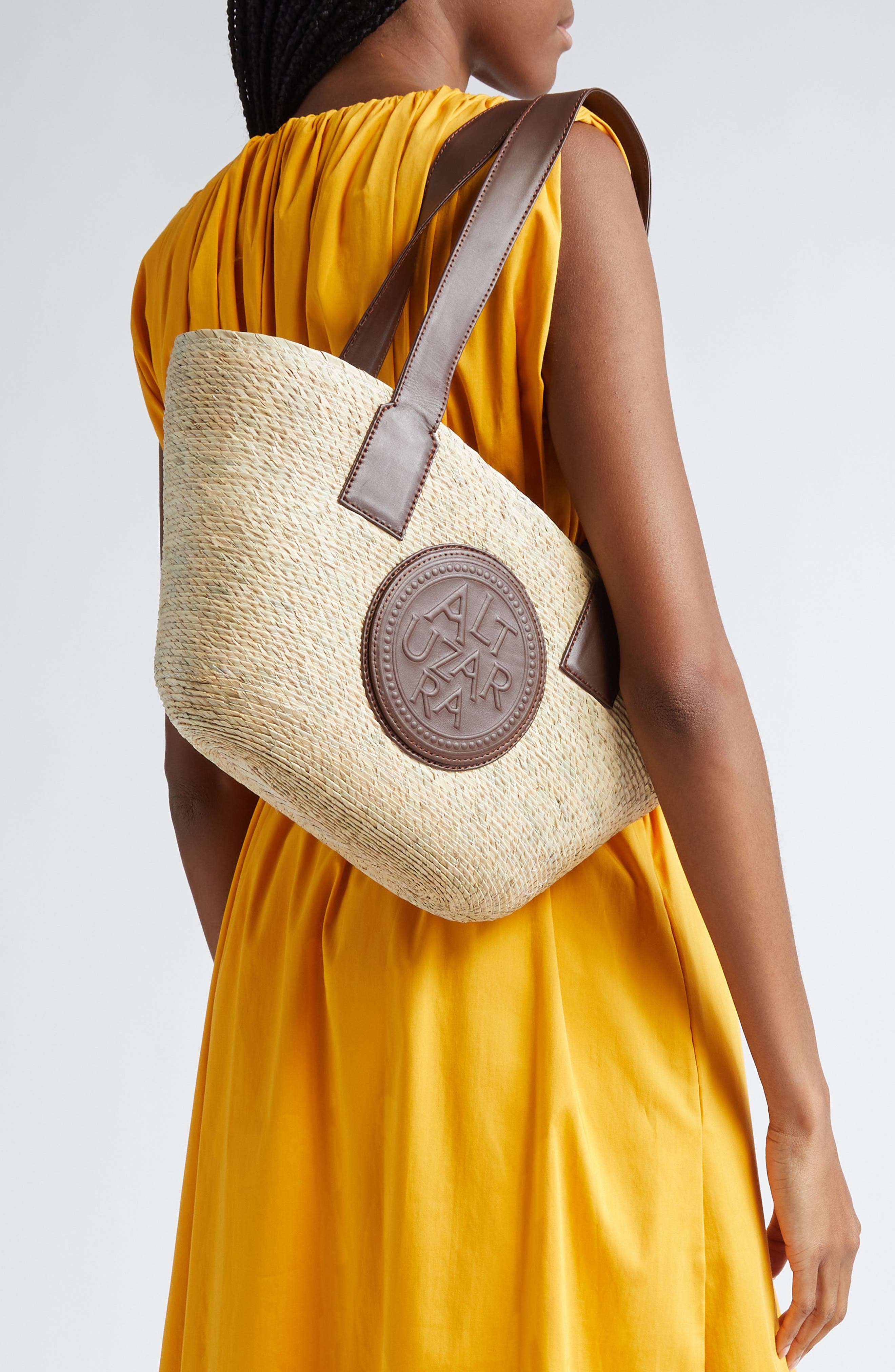 Altuzarra Small Watermill Straw & Leather Tote in Praline at Nordstrom - 2