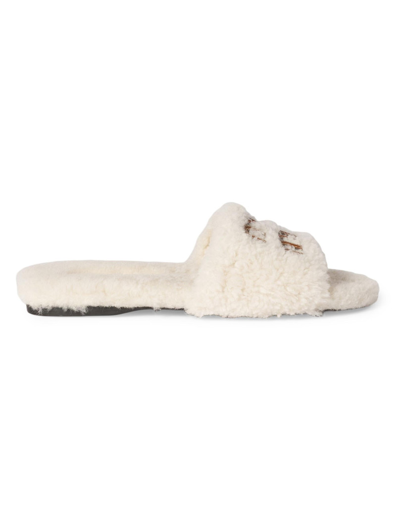 Women's Shearling Slides - Beige Khaki 1