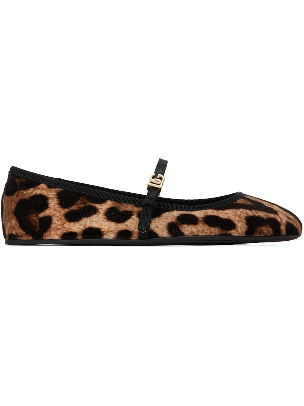 Brown & Beige Printed Velvet Ballerina Flats - 1