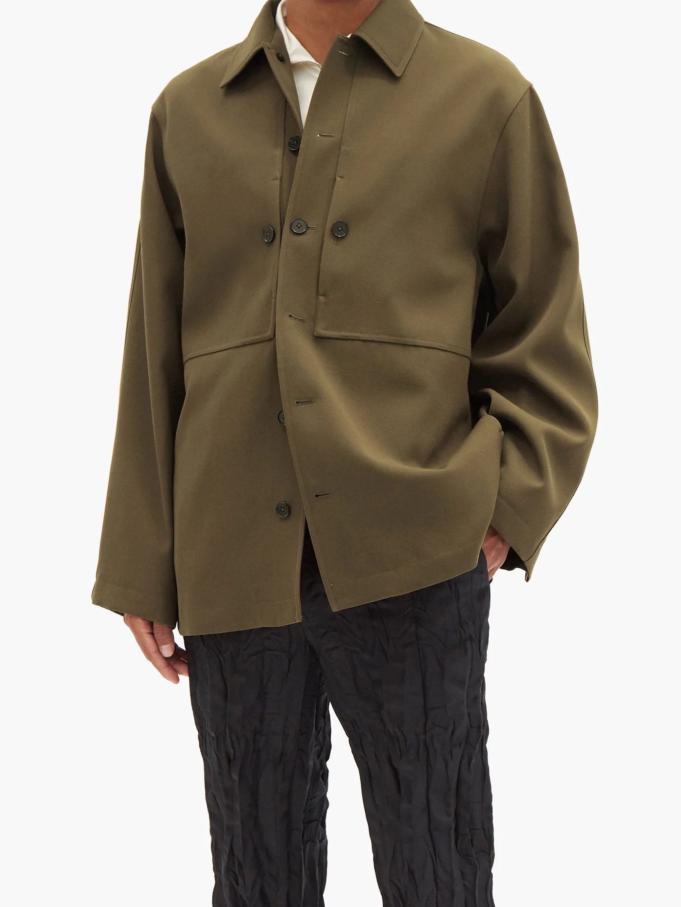 Oversized panelled wool-felt overshirt - 6