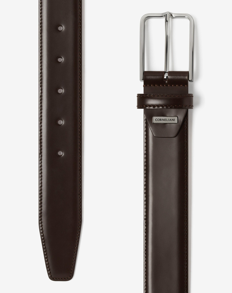CORNELIANI Brown leather belt with silver buckle outlook