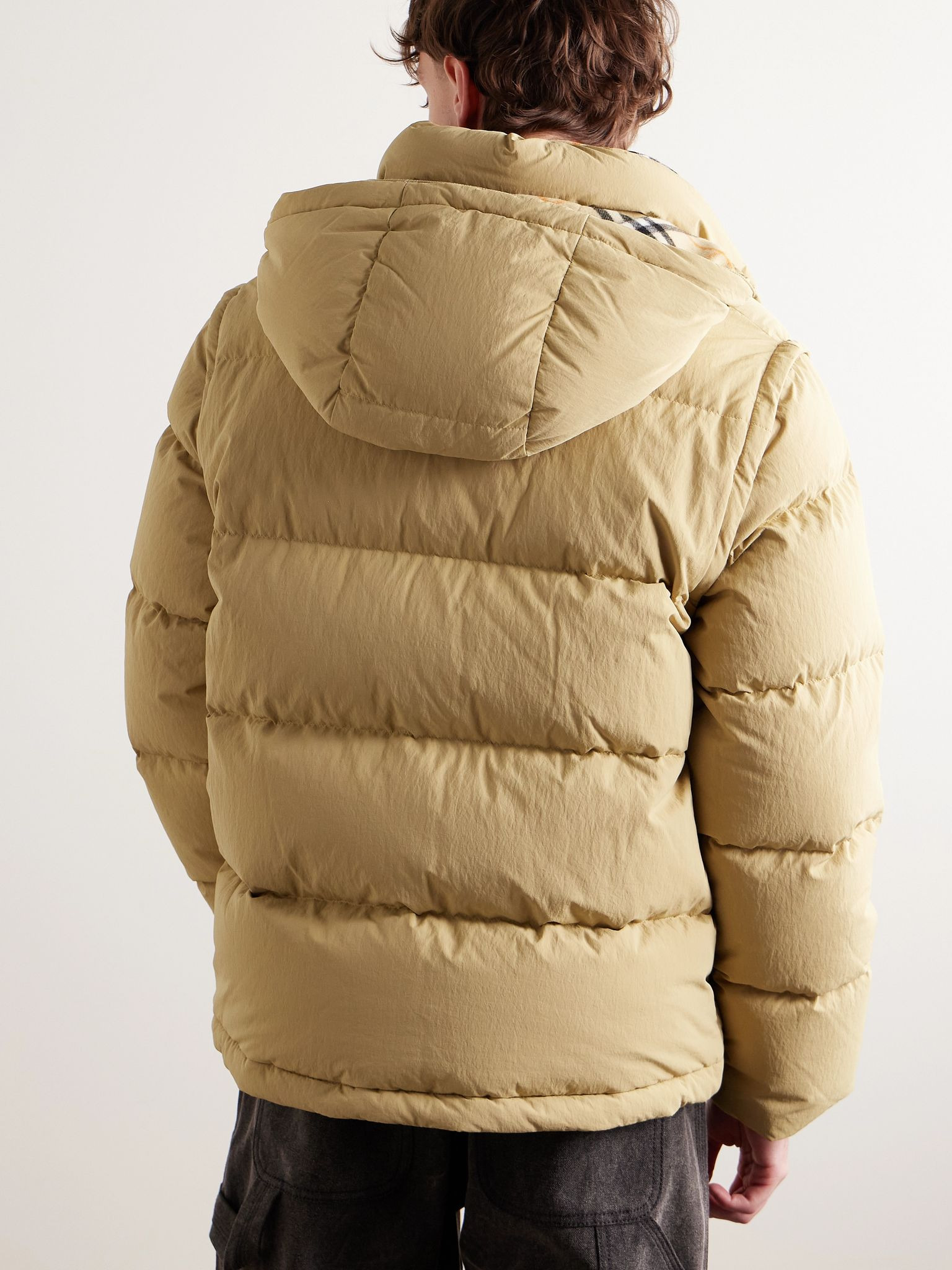 Convertible Quilted Shell Hooded Down Jacket Beige - 3