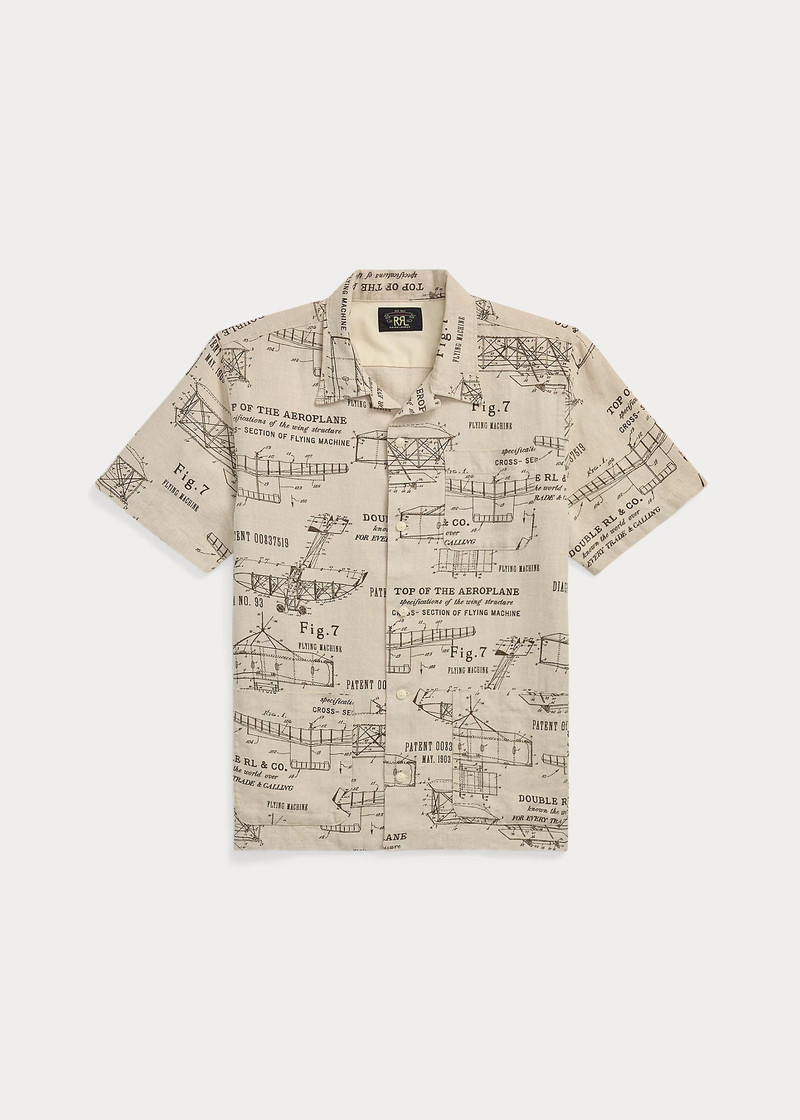 Airplane-Print Linen Camp Shirt 1