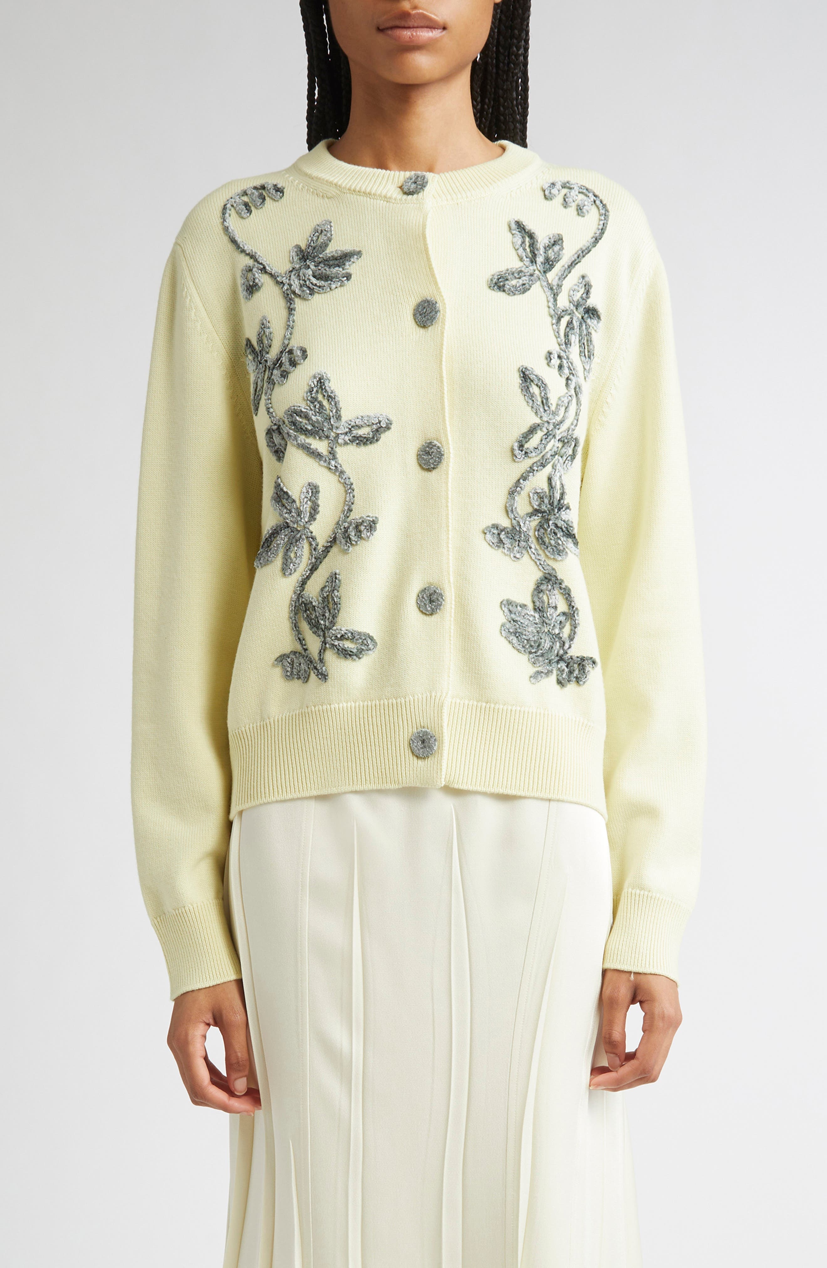 Jil Sander Floral Embroidered Cardigan in Lime Wash at Nordstrom - 1