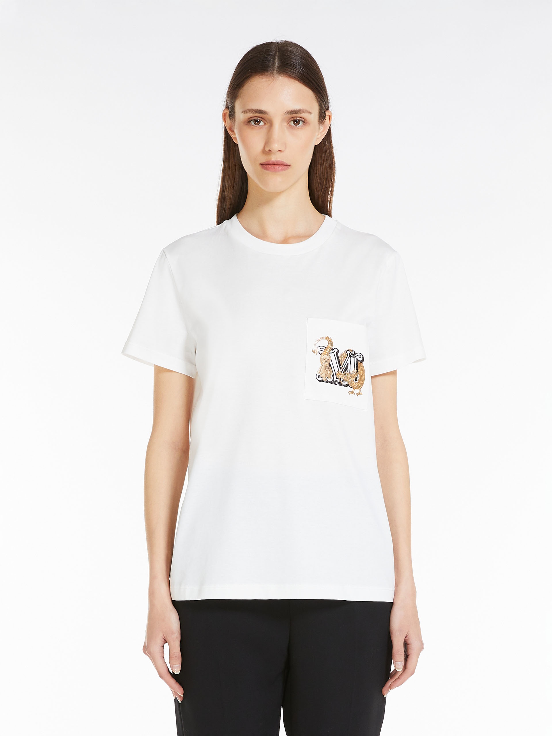 Max Mara ELMO Cotton T-shirt with embroidered pocket | REVERSIBLE