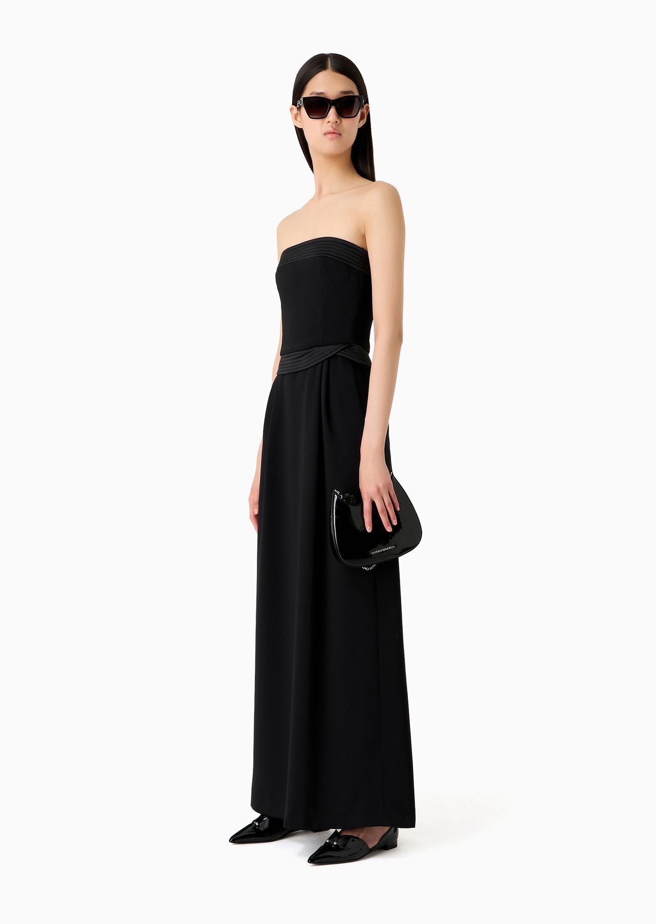 Strapless long dress in technical crêpe with quilted details - 4
