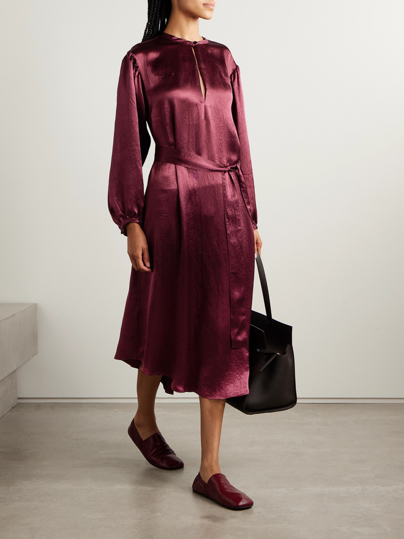 MARIA McMANUS Belted Crinkled-satin Midi Dress outlook