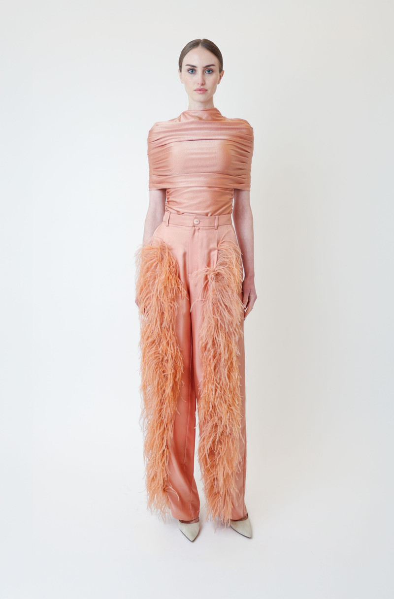 LAPOINTE Silky Twill Relaxed Pleated Pant With Feathers outlook