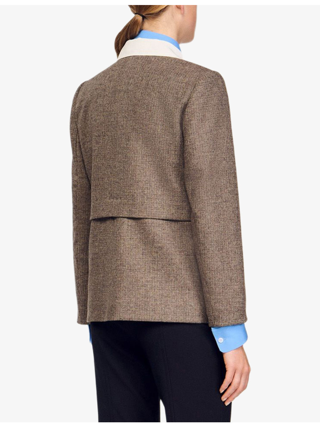 Contrast-Collar Houndstooth Wool-Blend Jacket - 4