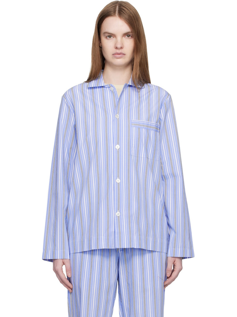 Blue & White Poplin Long-Sleeved Pyjama Shirt 1
