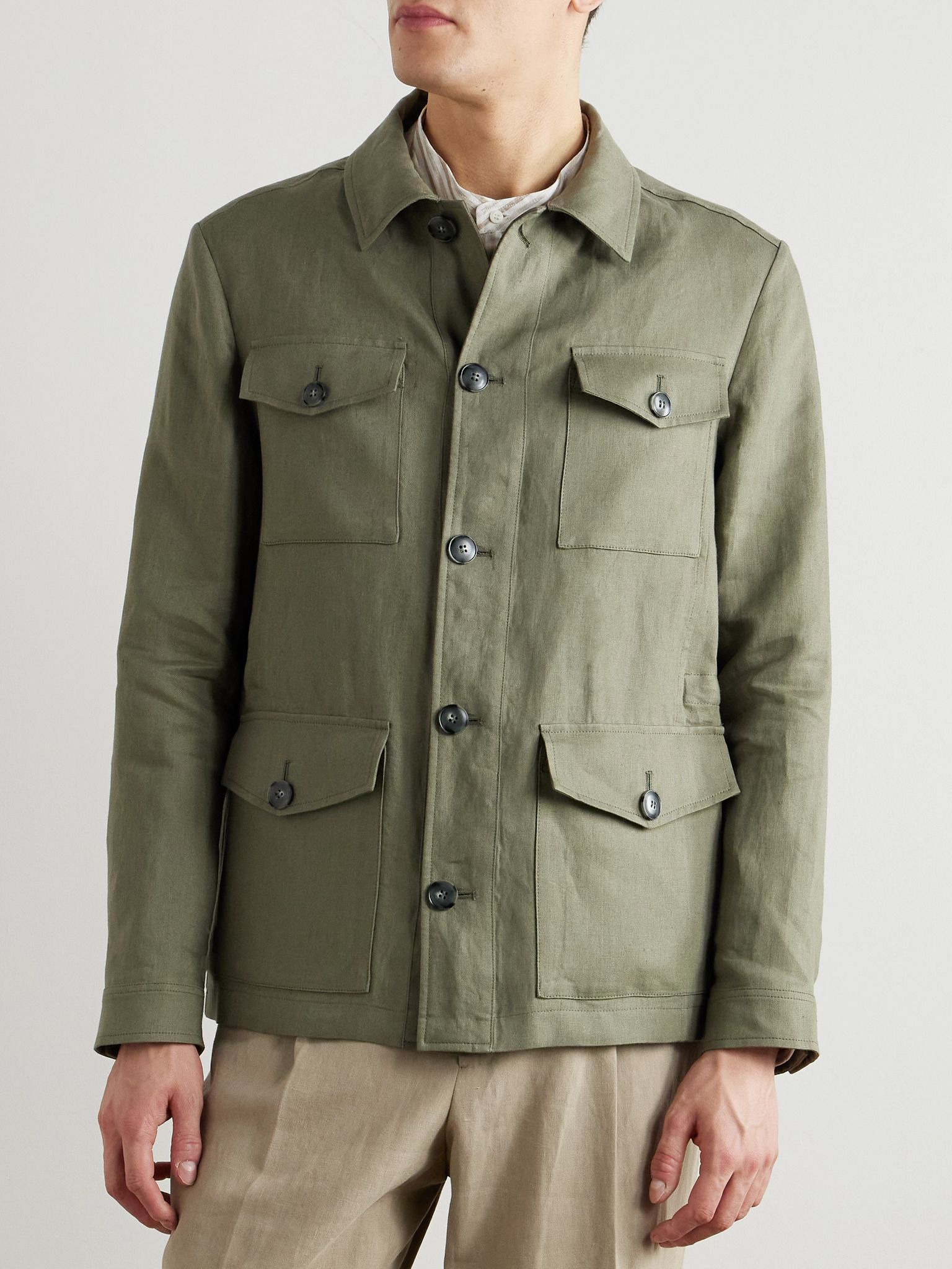 Linen-Canvas Jacket Green - 3