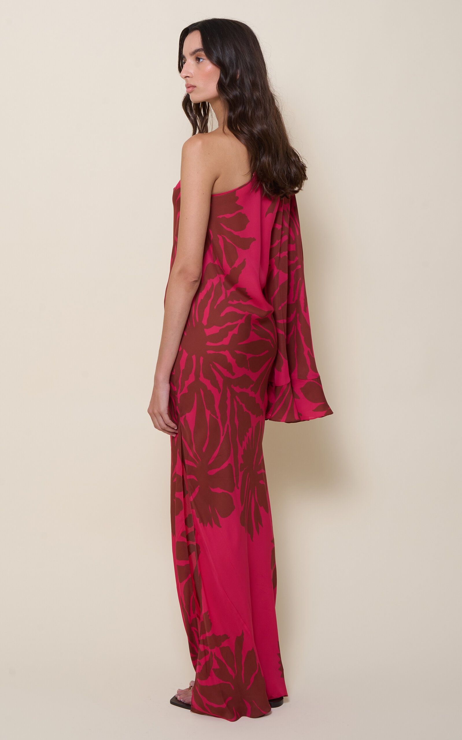 Seville Passion Asymmetric Silk Maxi Dress fuchsia - 4