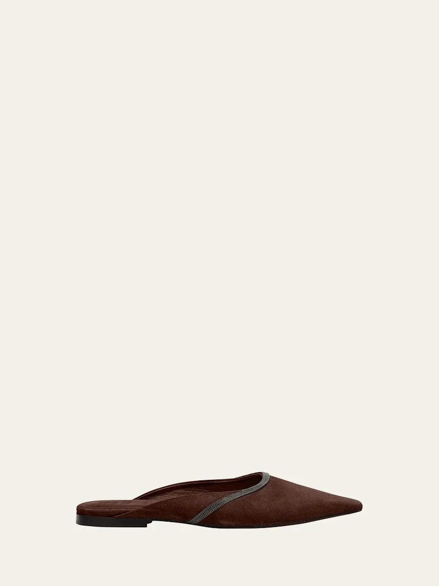 Suede Monili Ballerina Mules - 1