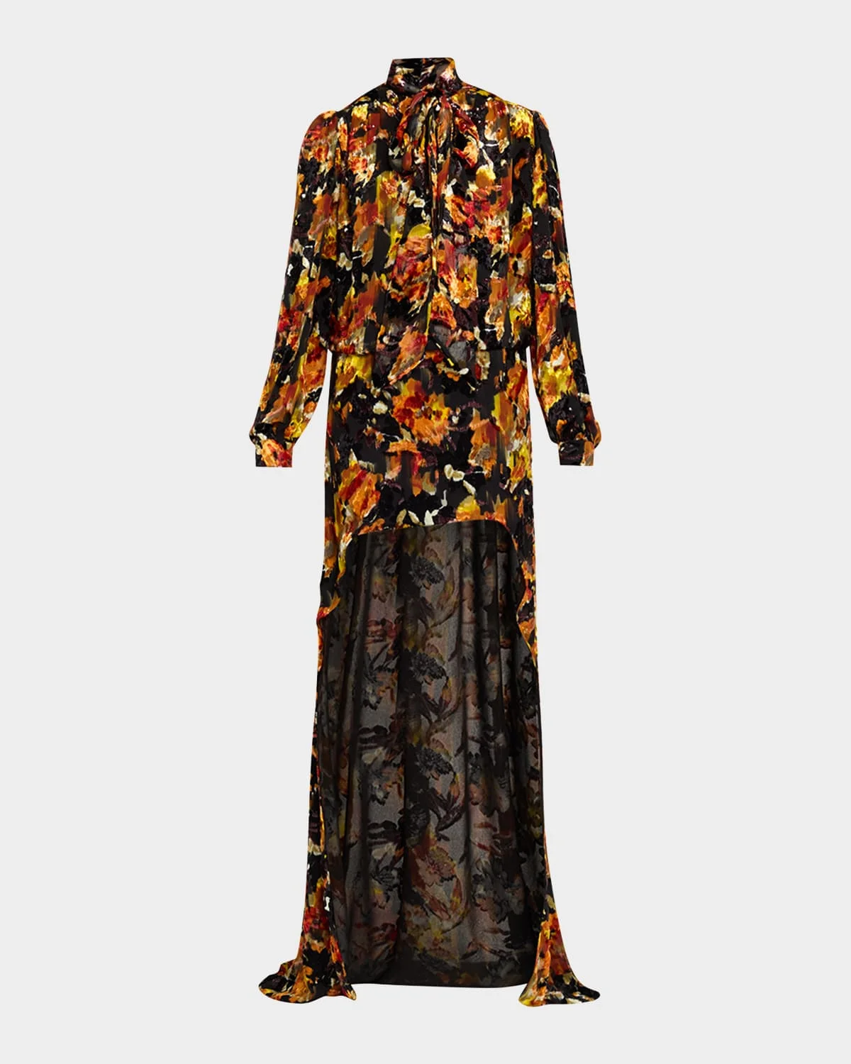 Floral Velvet Long-Sleeve High-Low Dress - 1
