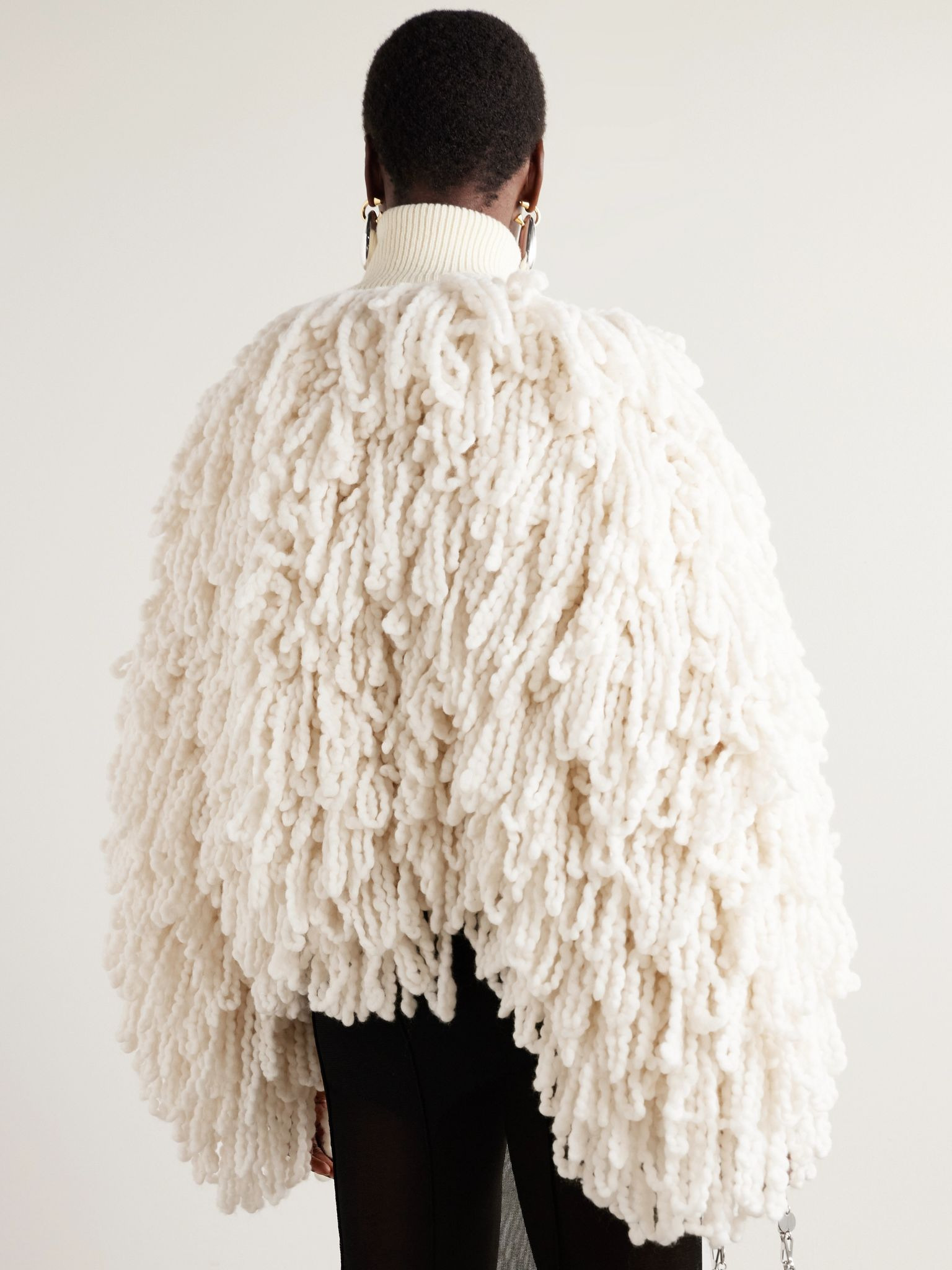 Fringed wool-blend jacket Cream - 3