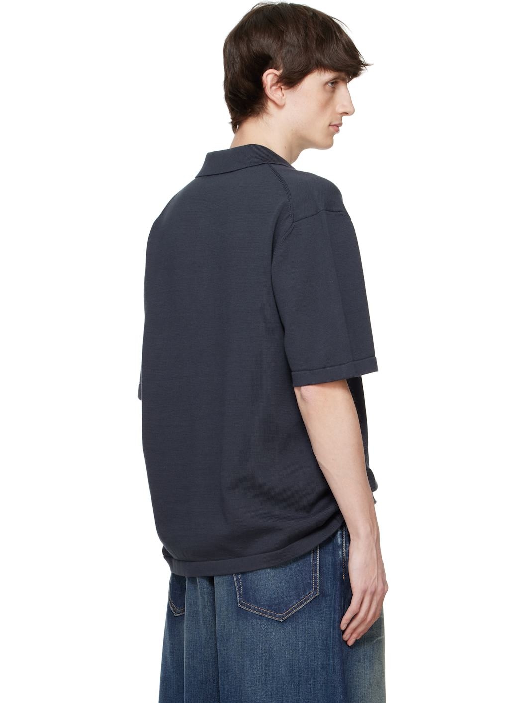 Gray Bold Fox Head Embroidered Knitted Polo - 3