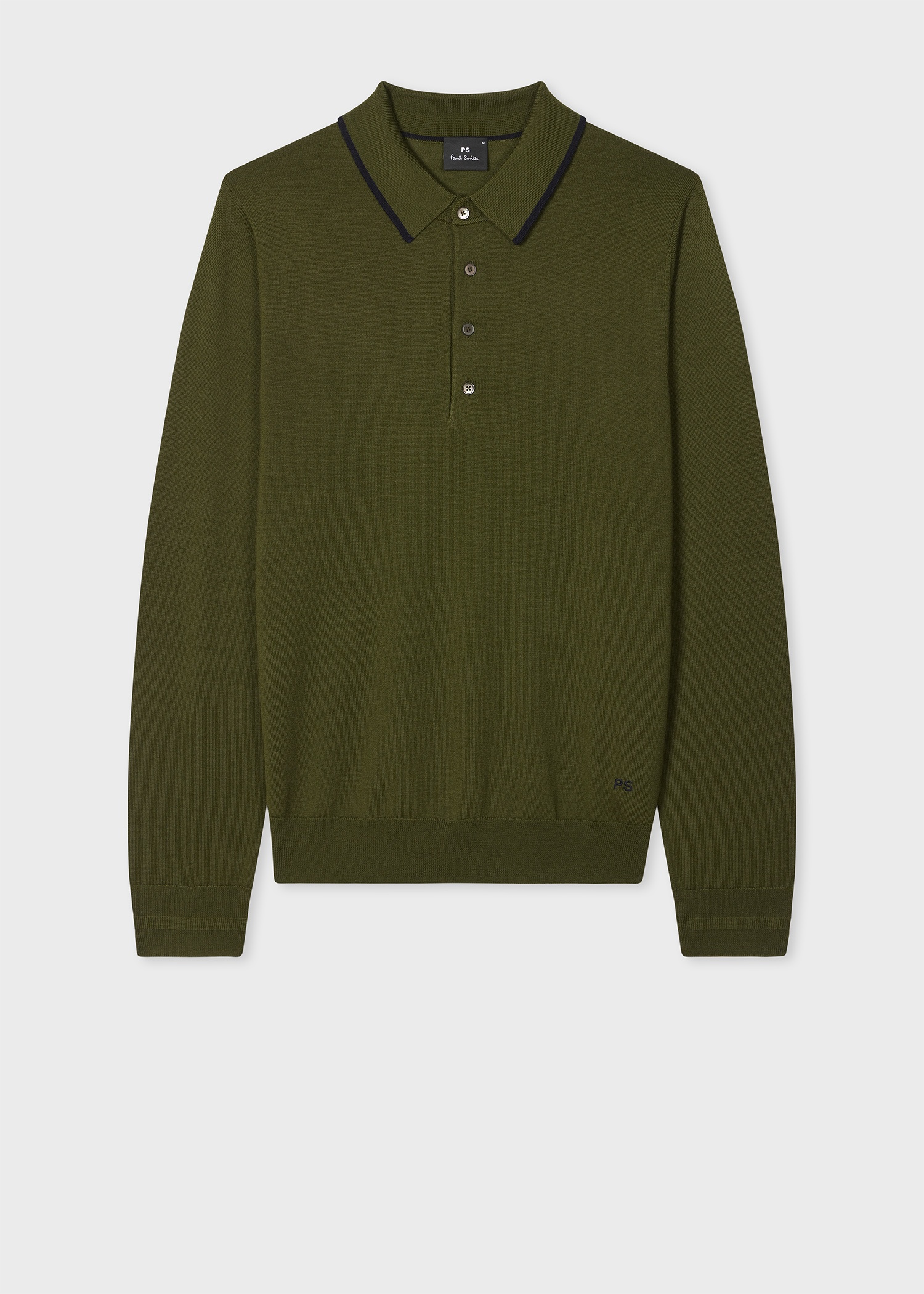 Khaki Merino Wool Polo Sweater - 1