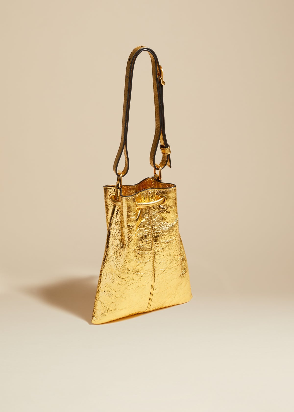 The Small Greta Bag in Gold Metallic Leather - 2