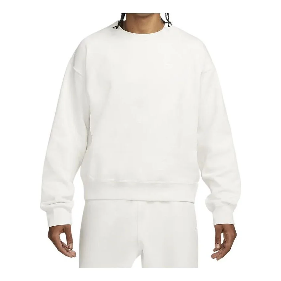 Nike Solid Color Round Neck Dropped Shoulder Sleeves Straight Long Sleeves Hoodie Men's White DA0318 - 1
