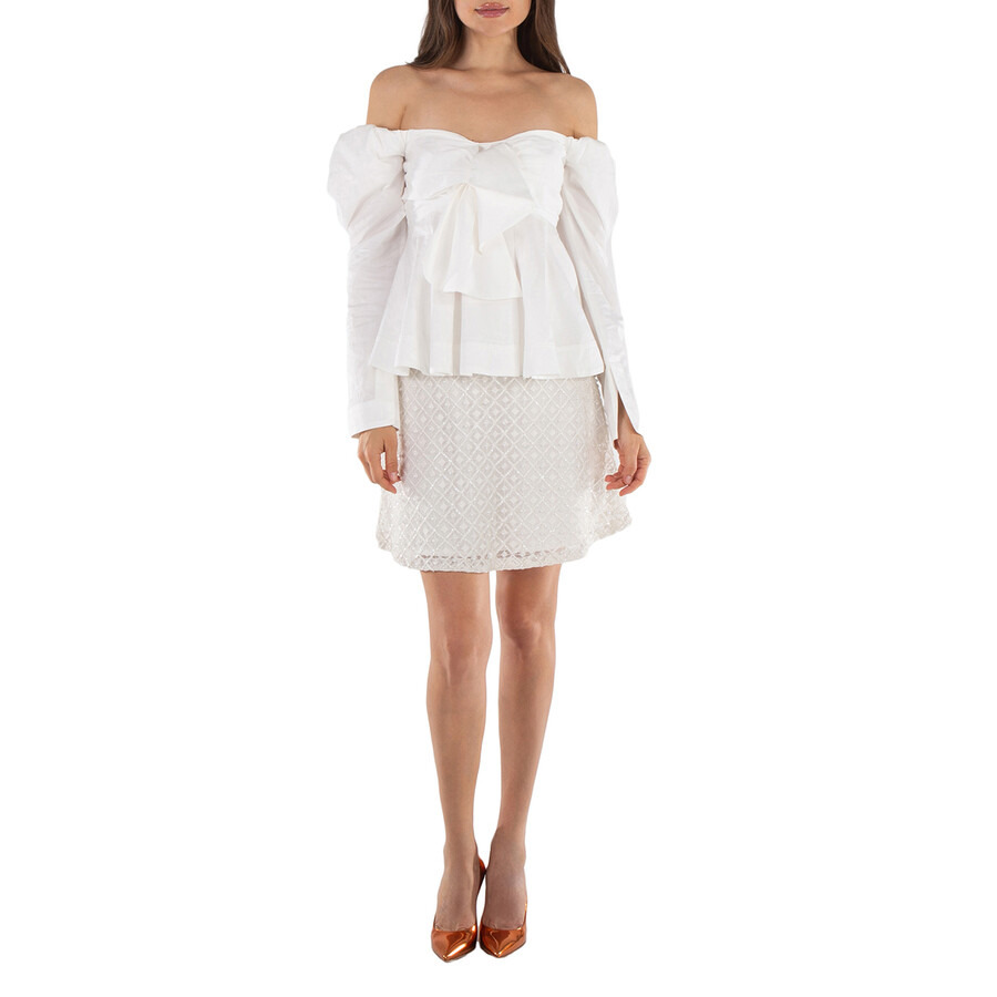 Aje Ladies Ivory Cotton Poplin Strapless Valentina Bow Top - 6