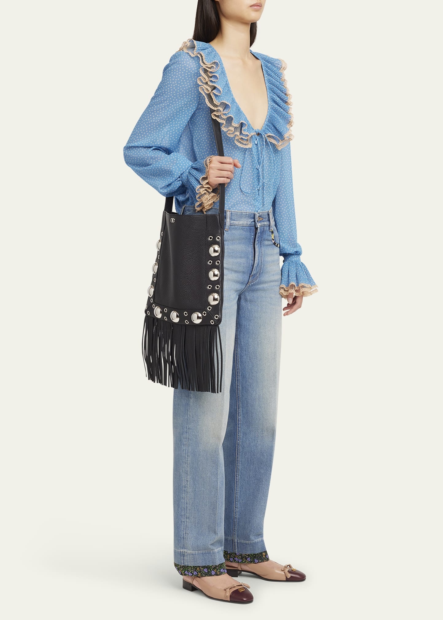 Nellcote Fringe Studded Leather Crossbody Bag - 5