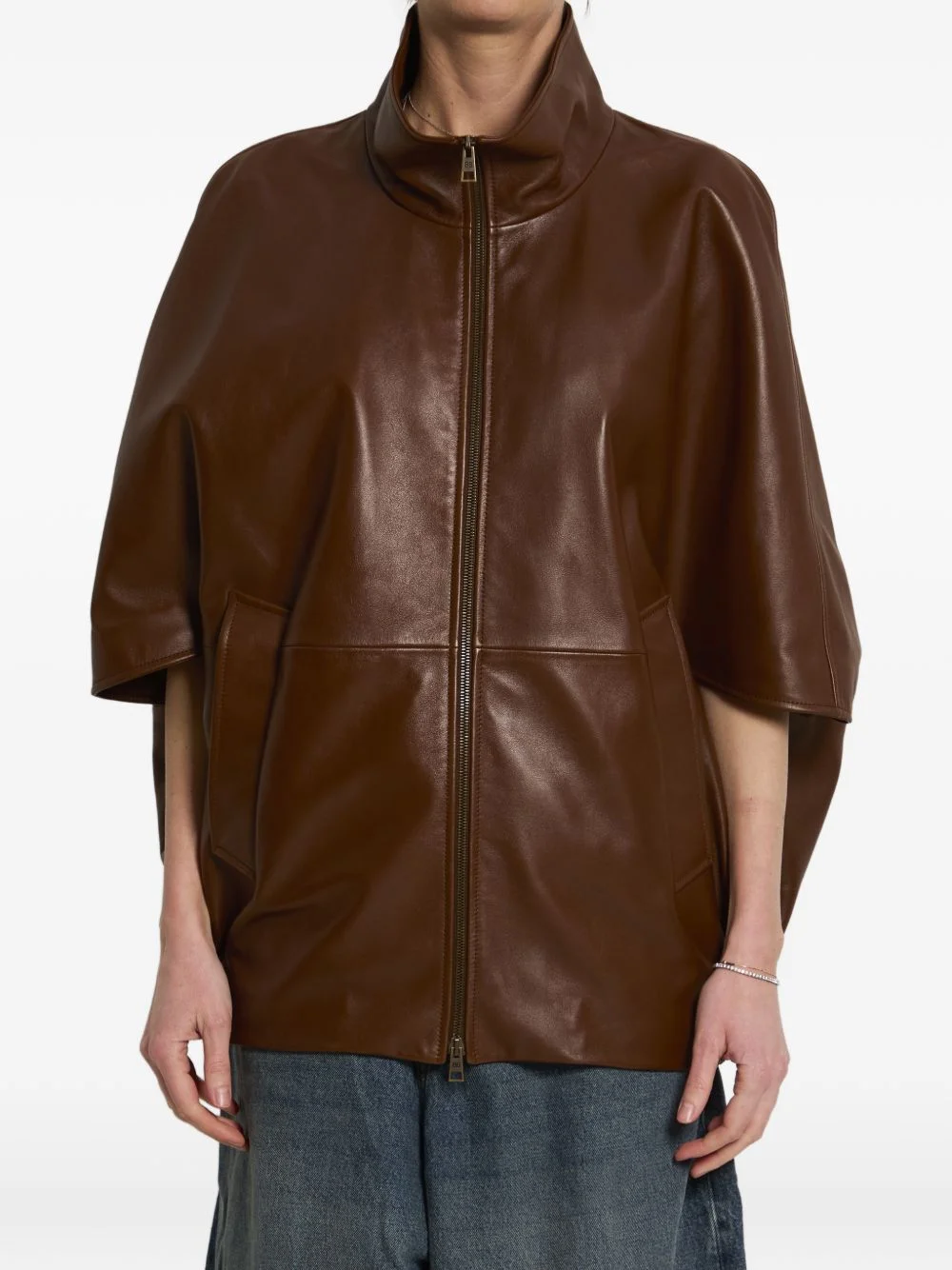 Cooon high-collar bomber leather jacket - 1