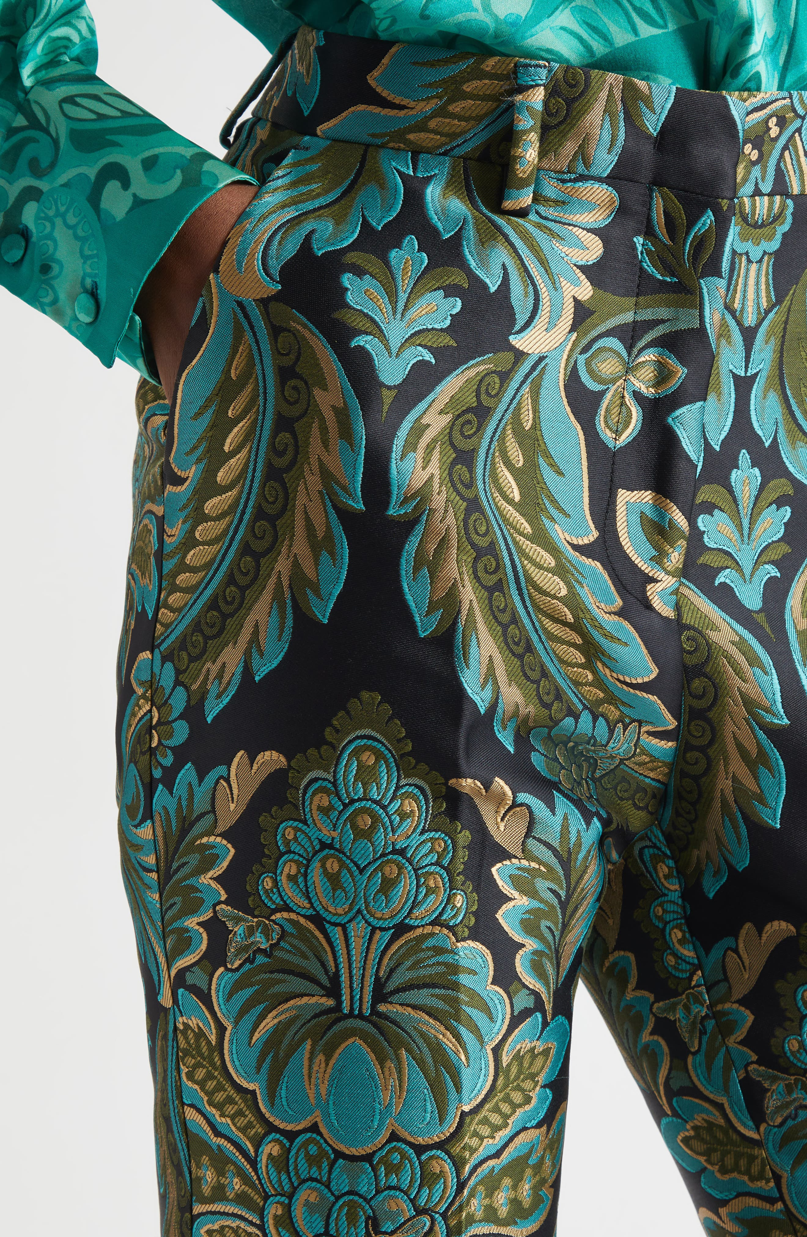 Etro Capitol Paisley Jacquard Trousers in Black/Green/Turquoise Multi at Nordstrom - 5