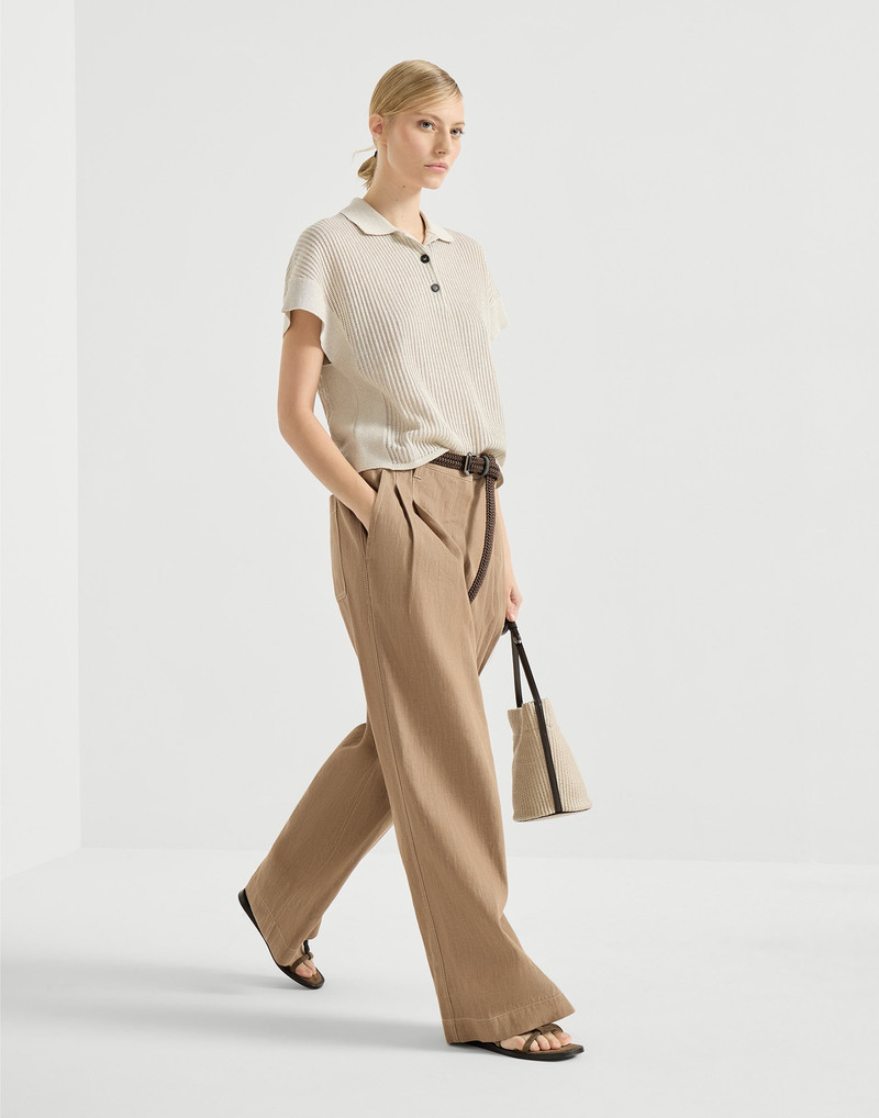 Denim-effect twill smart wide trousers with monili 5