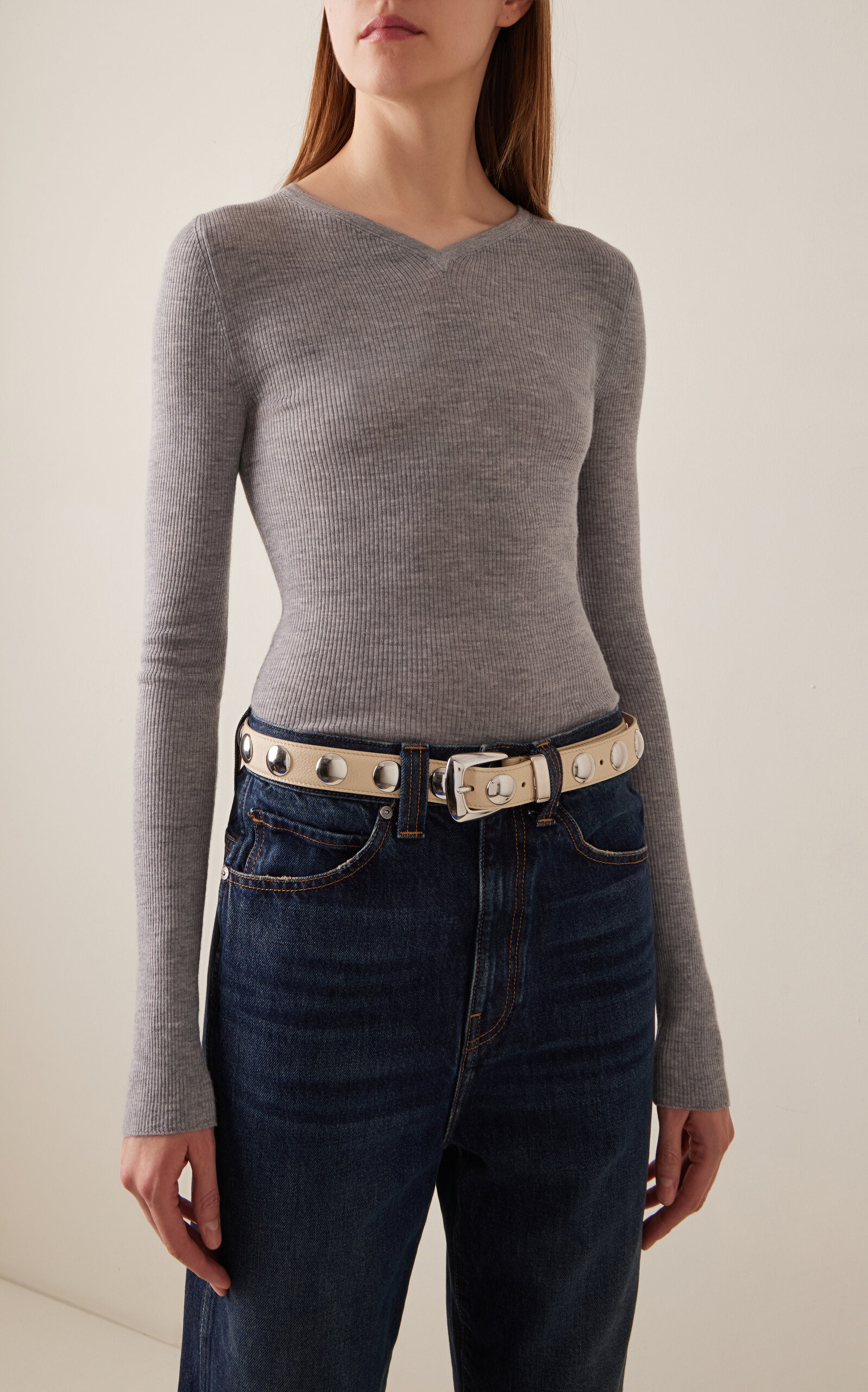 Benny Studded Leather Belt ivory - 2