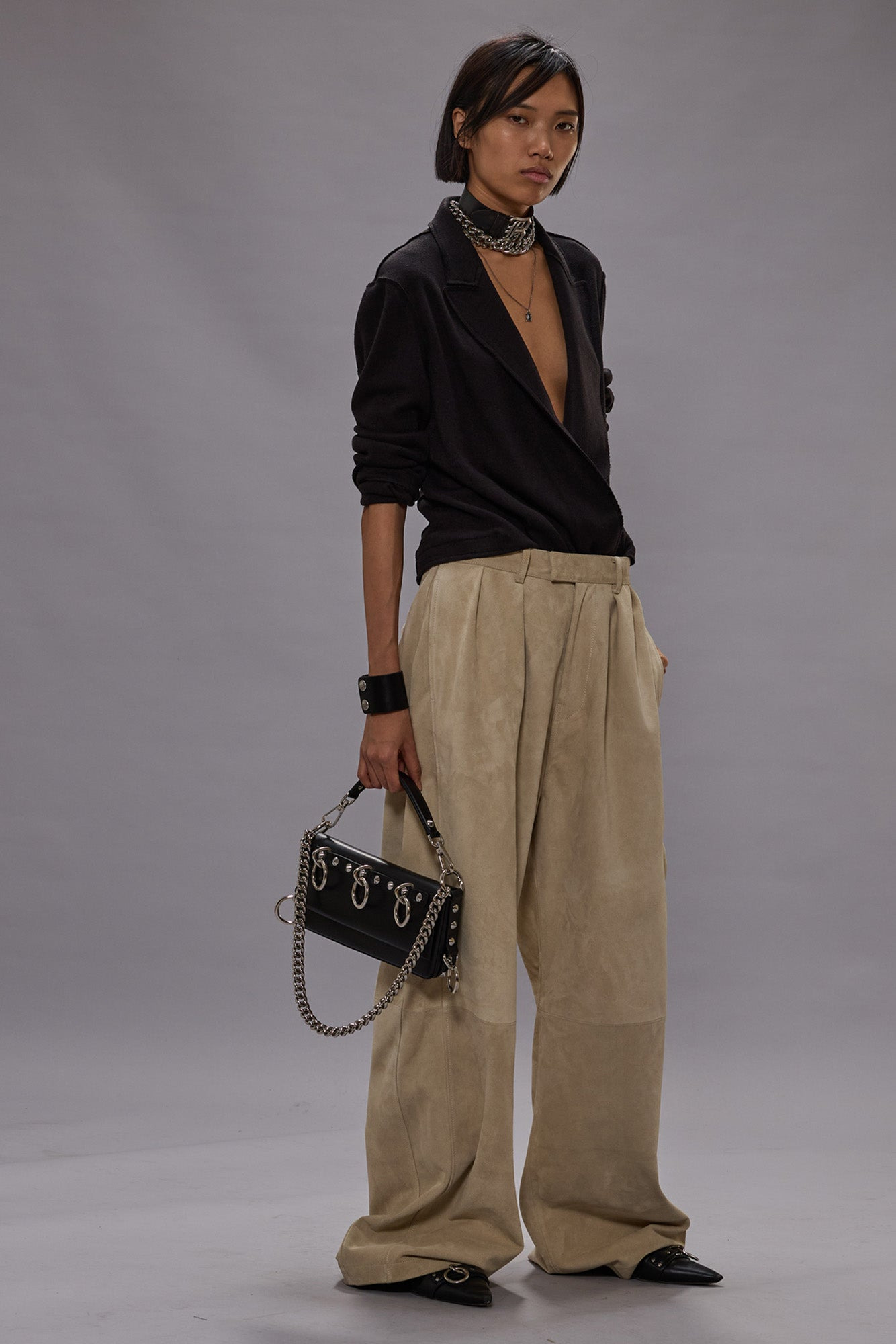 PLEATED WIDE LEG LEATHER PANT - 2