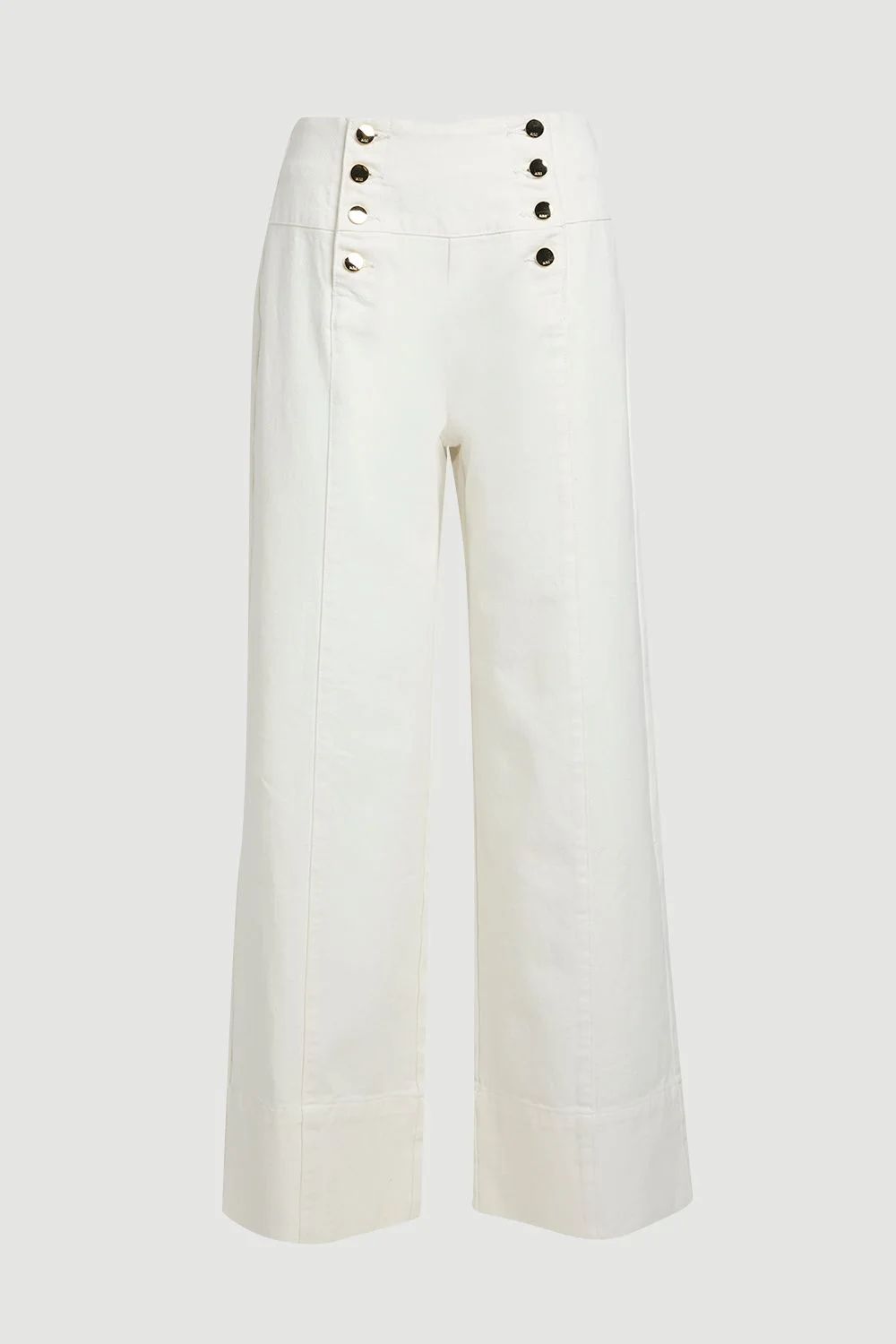 Denim Button Front Wide Leg Jeans - 1