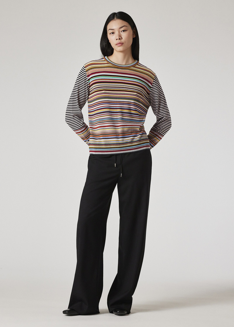 Women's Wool 'Signature Stripe' Contrast Sleeve Sweater 4