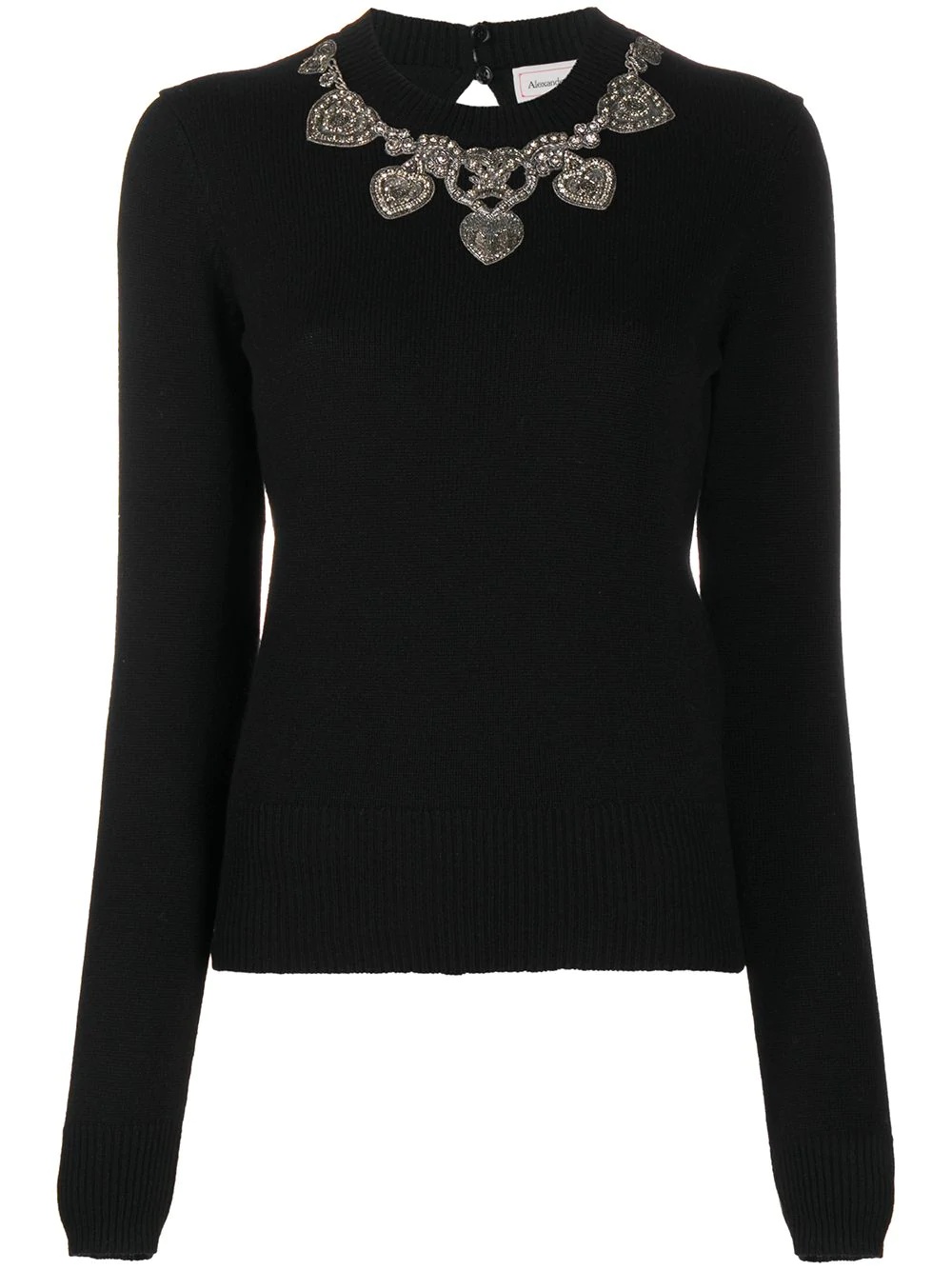 crystal-embellished crew neck jumper - 1