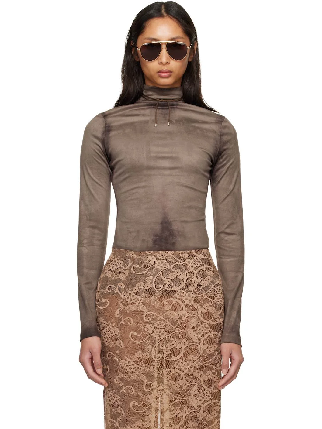 Gray Printed Faux-Suede Top - 1