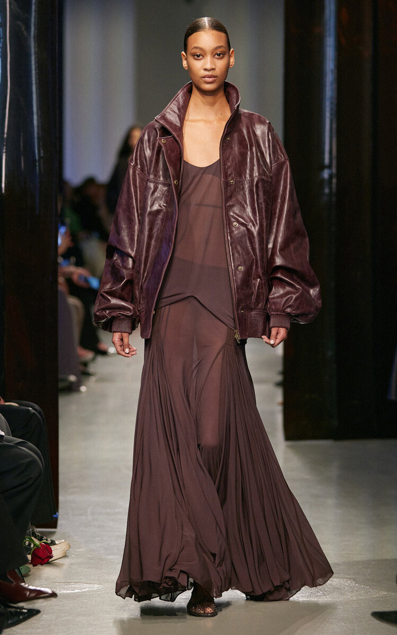 CHRISTOPHER ESBER Devon Leather Bomber Jacket burgundy outlook