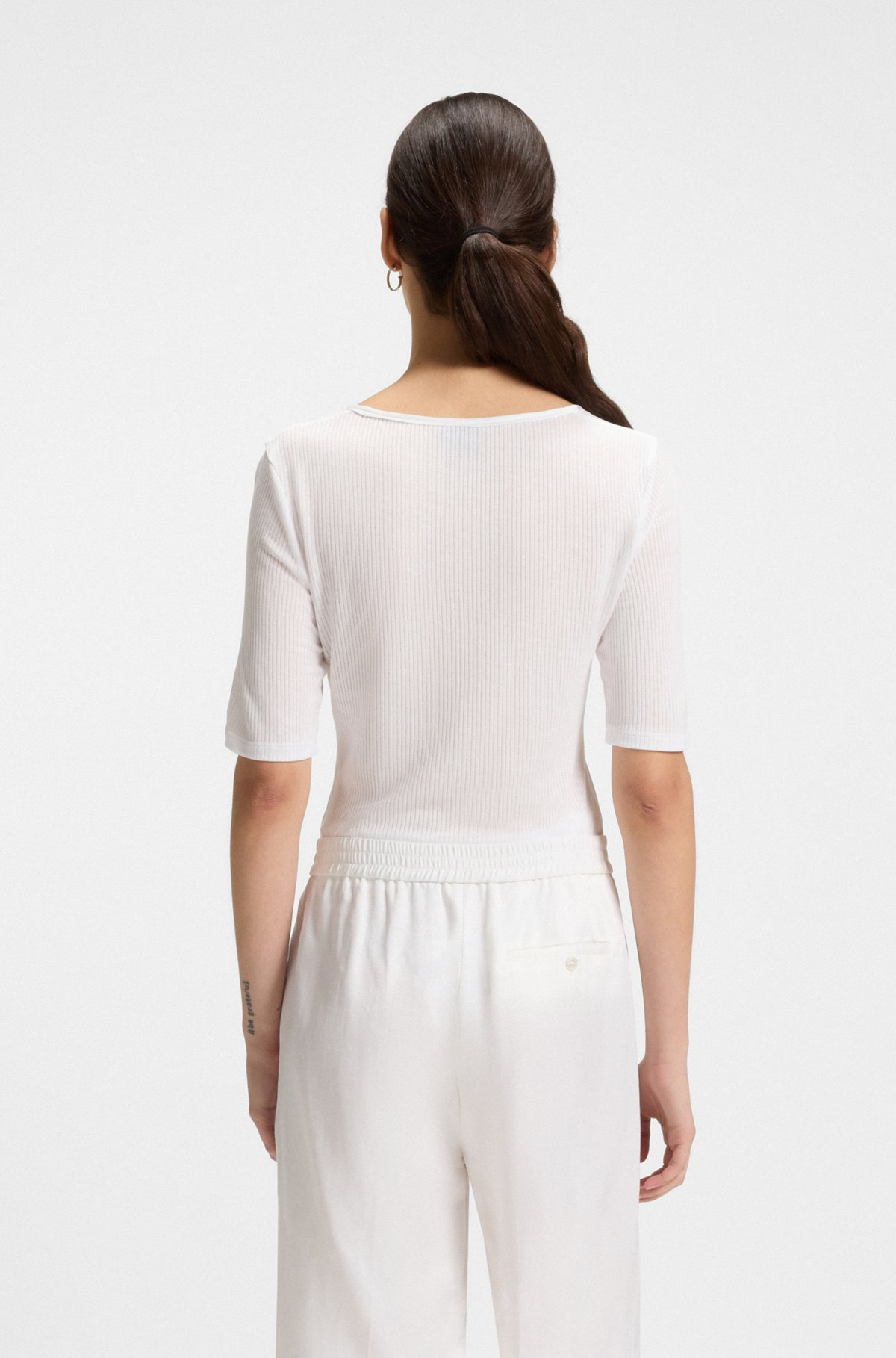SCOOP-NECK T-SHIRT IN RIBBED STRETCH FABRIC - 4