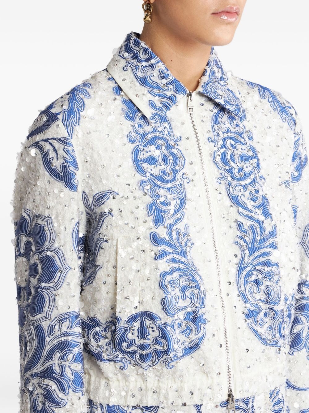 sequin-embellished cropped bomber jacket - 4