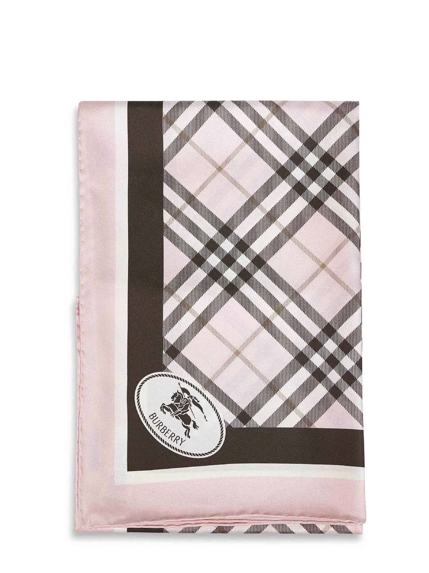 Burberry Women Pink Check Silk Twill Scarf With Knight Stamp - 1